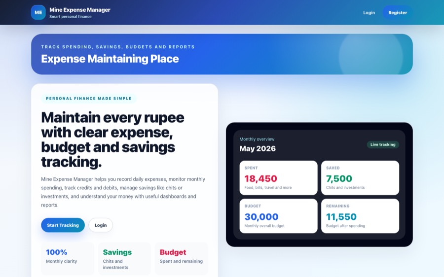 Mine Expense Manager — Personal finance web app developed by Madhusudhan