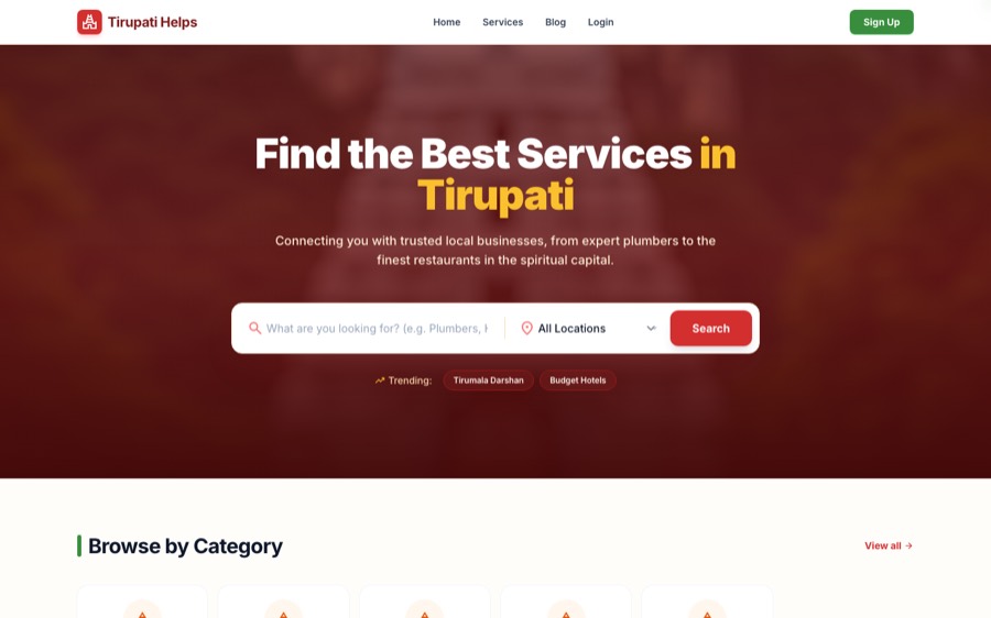 Tirupati Guides — Local services finder · Tirupati developed by Madhusudhan