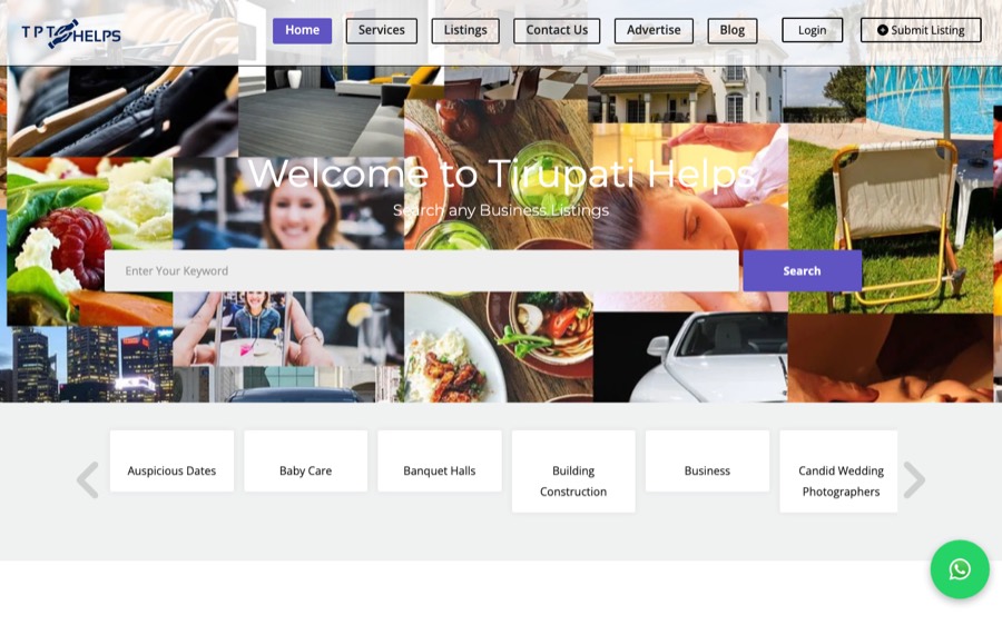 Tirupati Helps — Local search & business directory · Tirupati developed by Madhusudhan